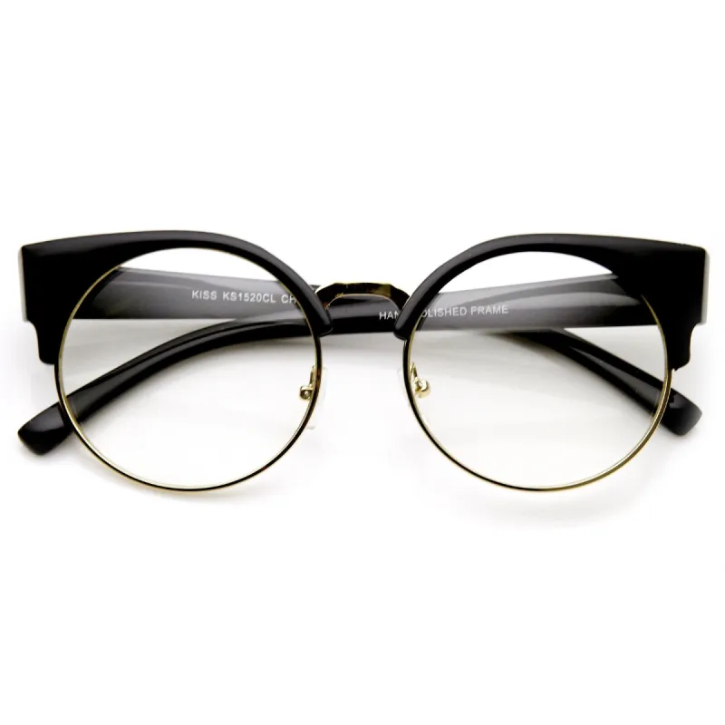 Indie Hipster Round Cat Eye Clear Lens Half Frame Glasses 9351 sold by ZeroUV