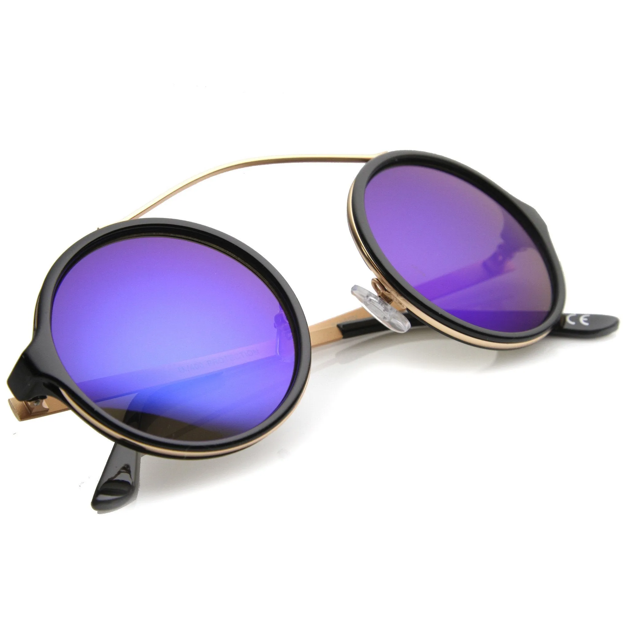 Retro High Cross Bar Mirror Lens Round Sunglasses 9842 sold by ZeroUV product image thumbnail 4
