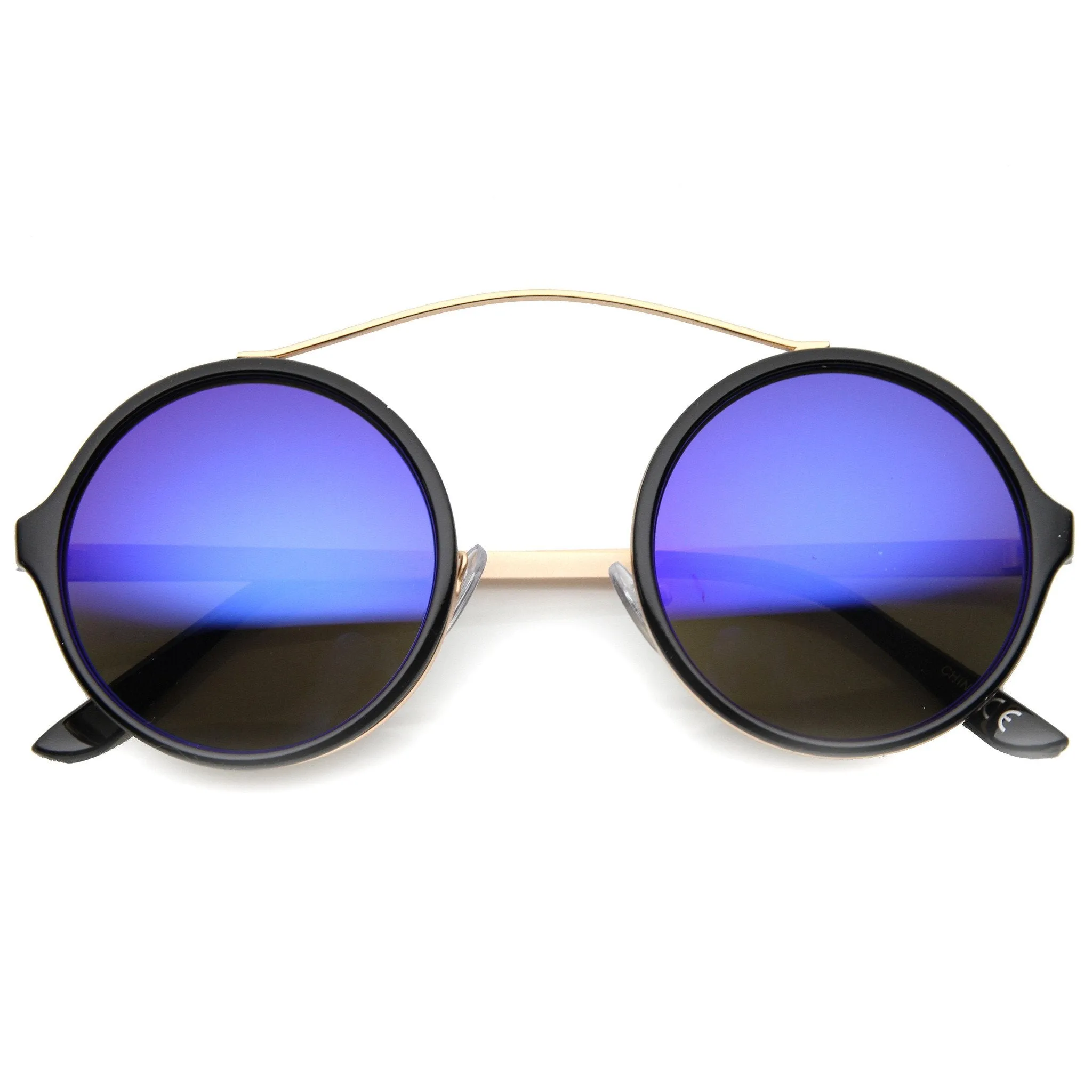 Retro High Cross Bar Mirror Lens Round Sunglasses 9842 sold by ZeroUV
