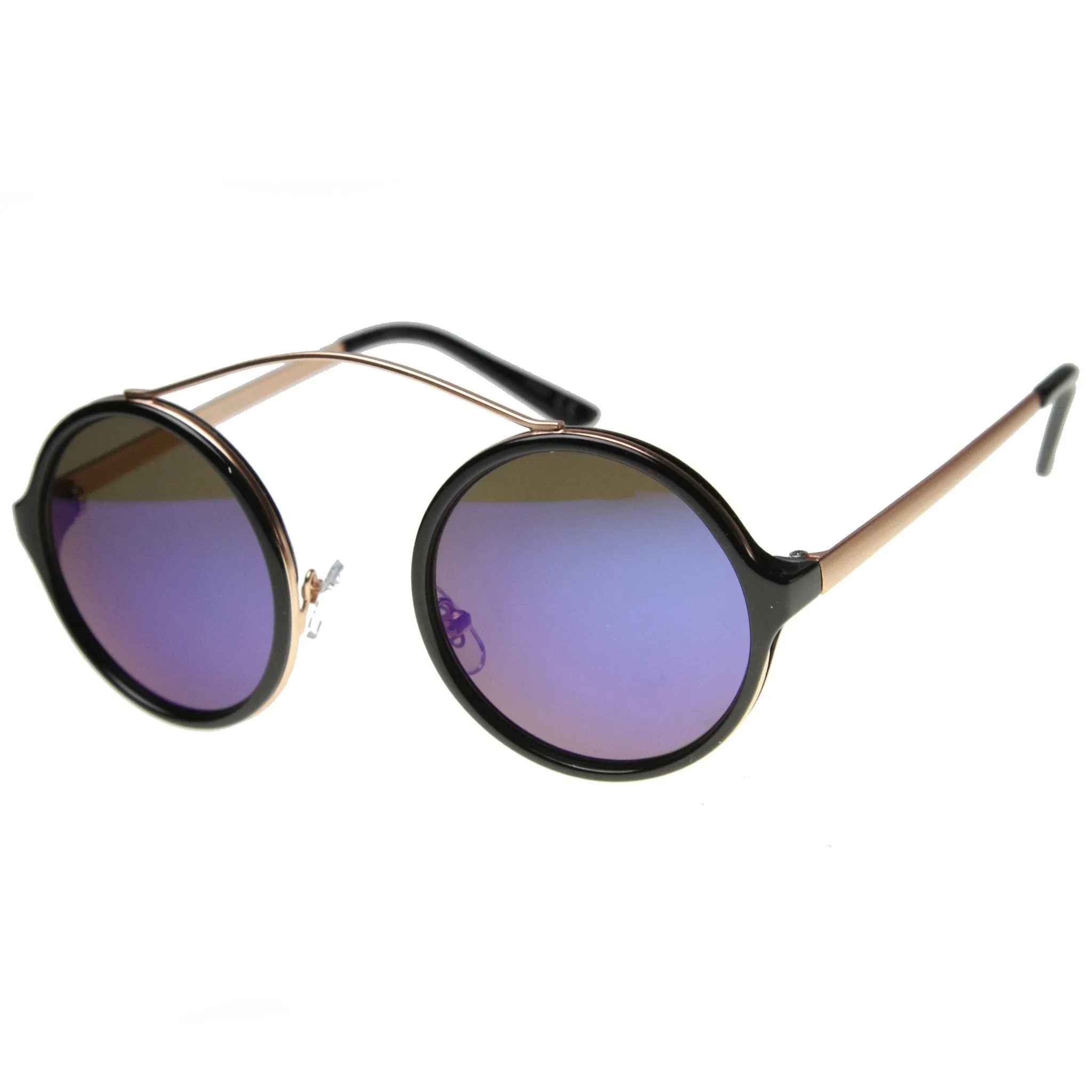 Retro High Cross Bar Mirror Lens Round Sunglasses 9842 sold by ZeroUV product image thumbnail 2