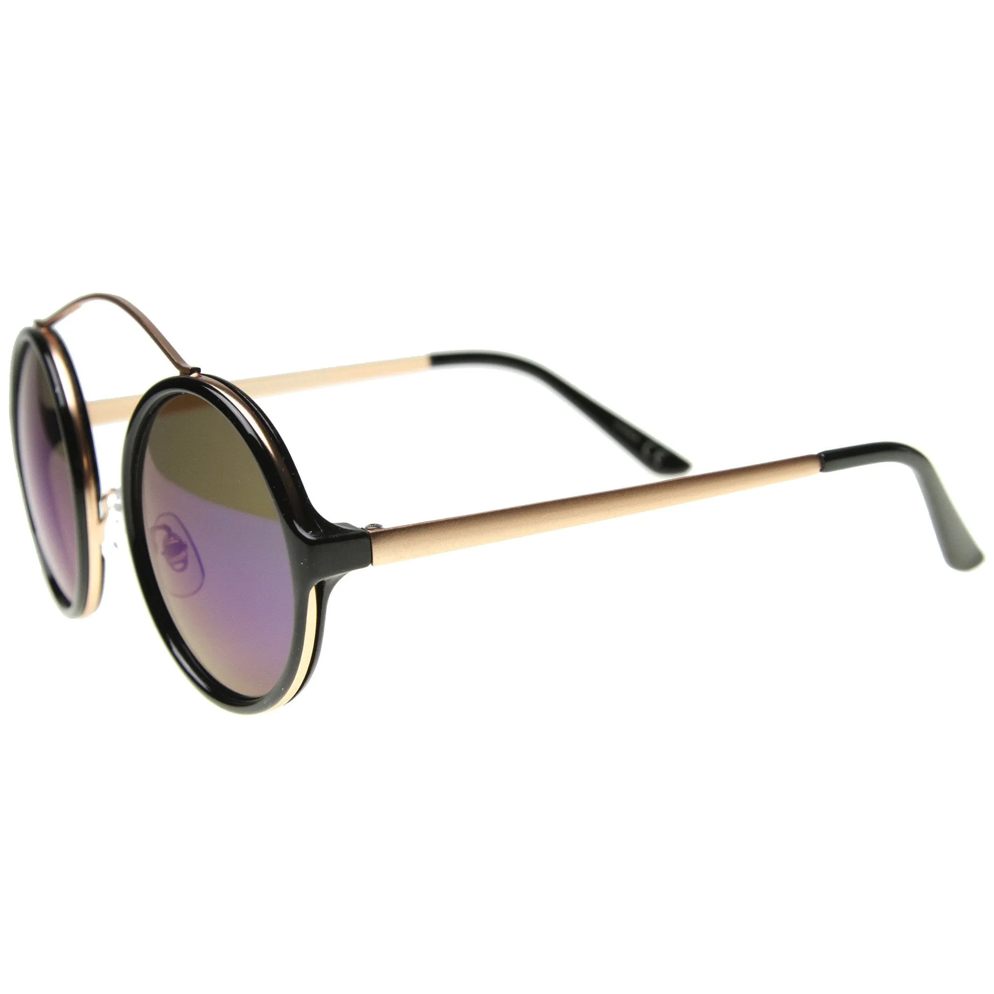 Retro High Cross Bar Mirror Lens Round Sunglasses 9842 sold by ZeroUV product image thumbnail 3