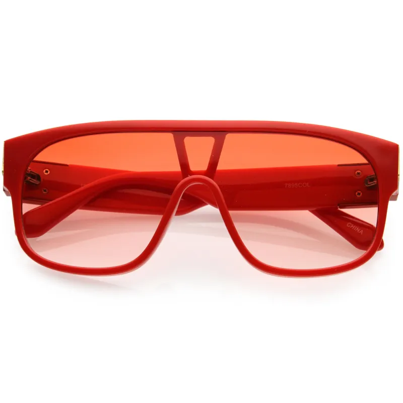 Sleek Oversize Color Tinted Square Lens Flat Top Shield Sunglasses D097 sold by ZeroUV