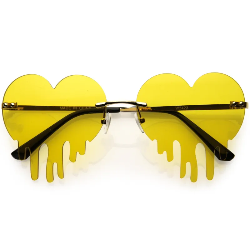 Cute Rimless Love Bleeding Heart Shaped Dripping Effect Tinted Lens Heart Sunglasses D078 sold by ZeroUV