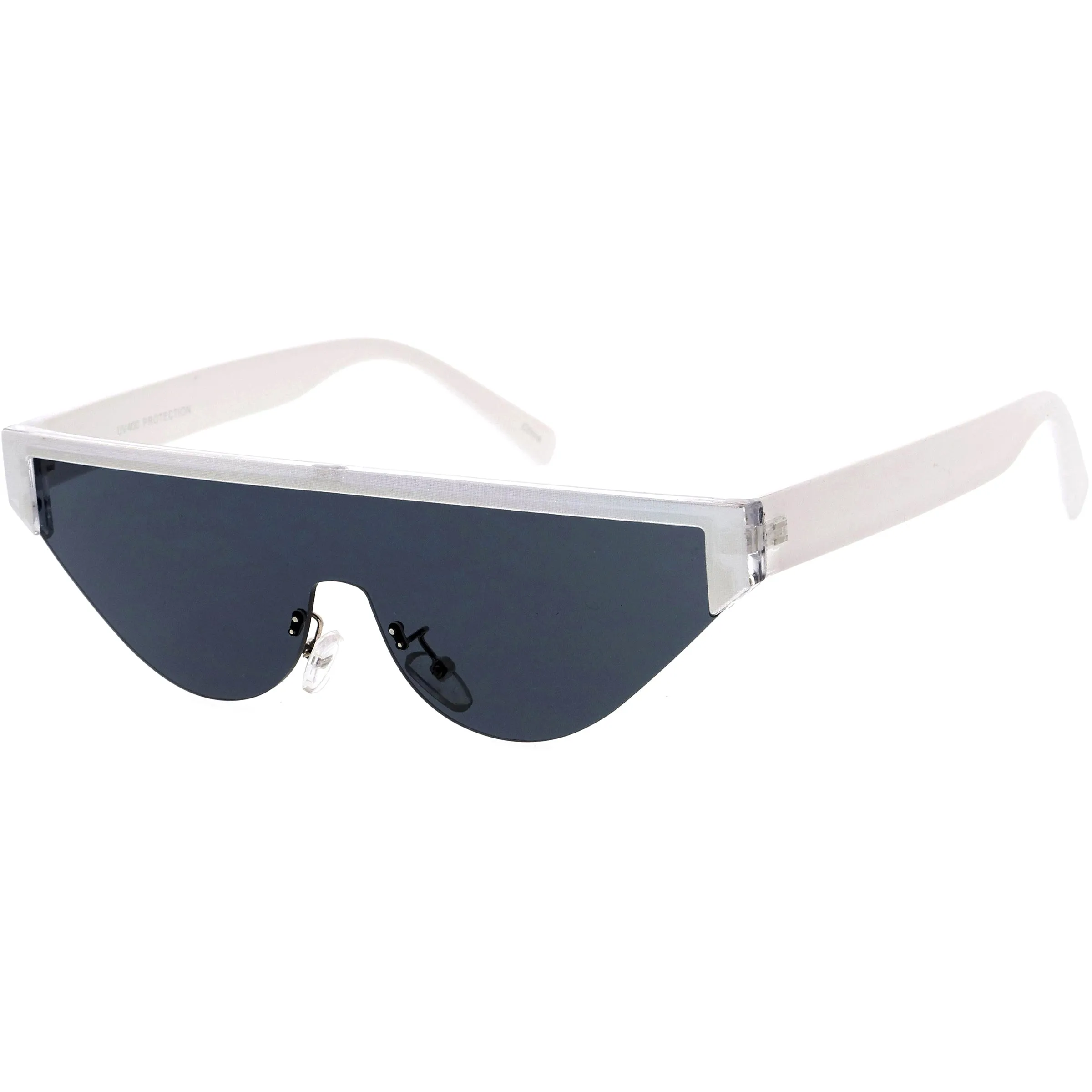 Bold Color Trim Flat Top Futuristic Semi Rimless Cat Eye Shield Sunglasses C999 sold by ZeroUV product image thumbnail 4