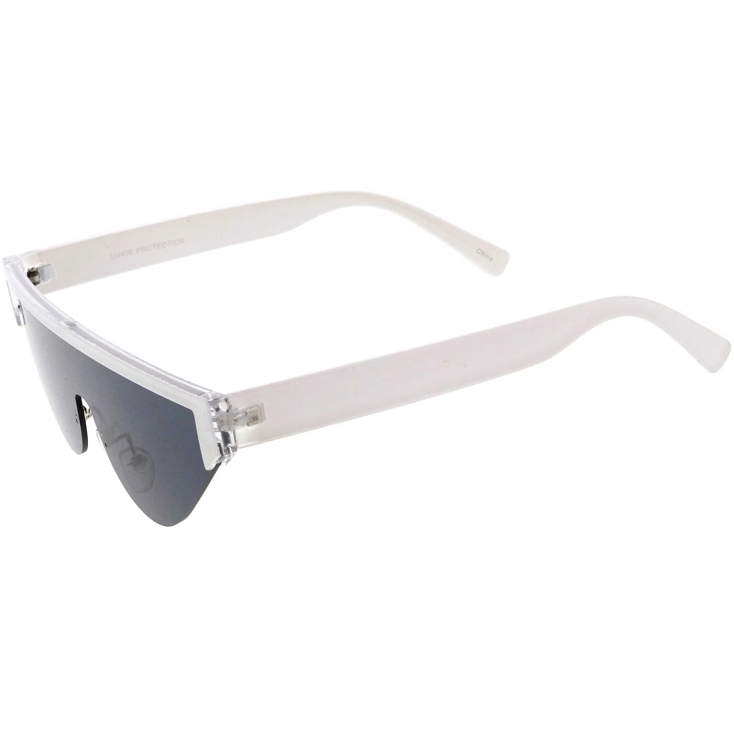 Bold Color Trim Flat Top Futuristic Semi Rimless Cat Eye Shield Sunglasses C999 sold by ZeroUV product image thumbnail 5