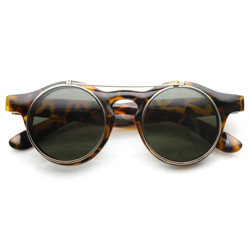 Vintage Steampunk Clear Lens Flip Up Round Sunglasses 8822 sold by ZeroUV