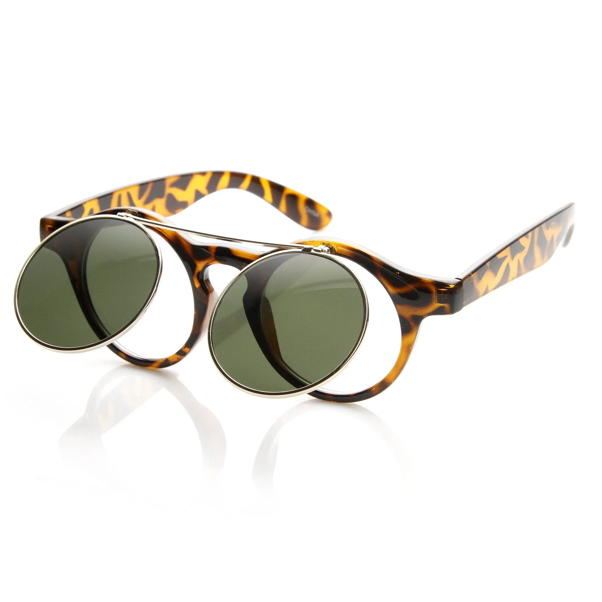 Vintage Steampunk Clear Lens Flip Up Round Sunglasses 8822 sold by ZeroUV product image thumbnail 2