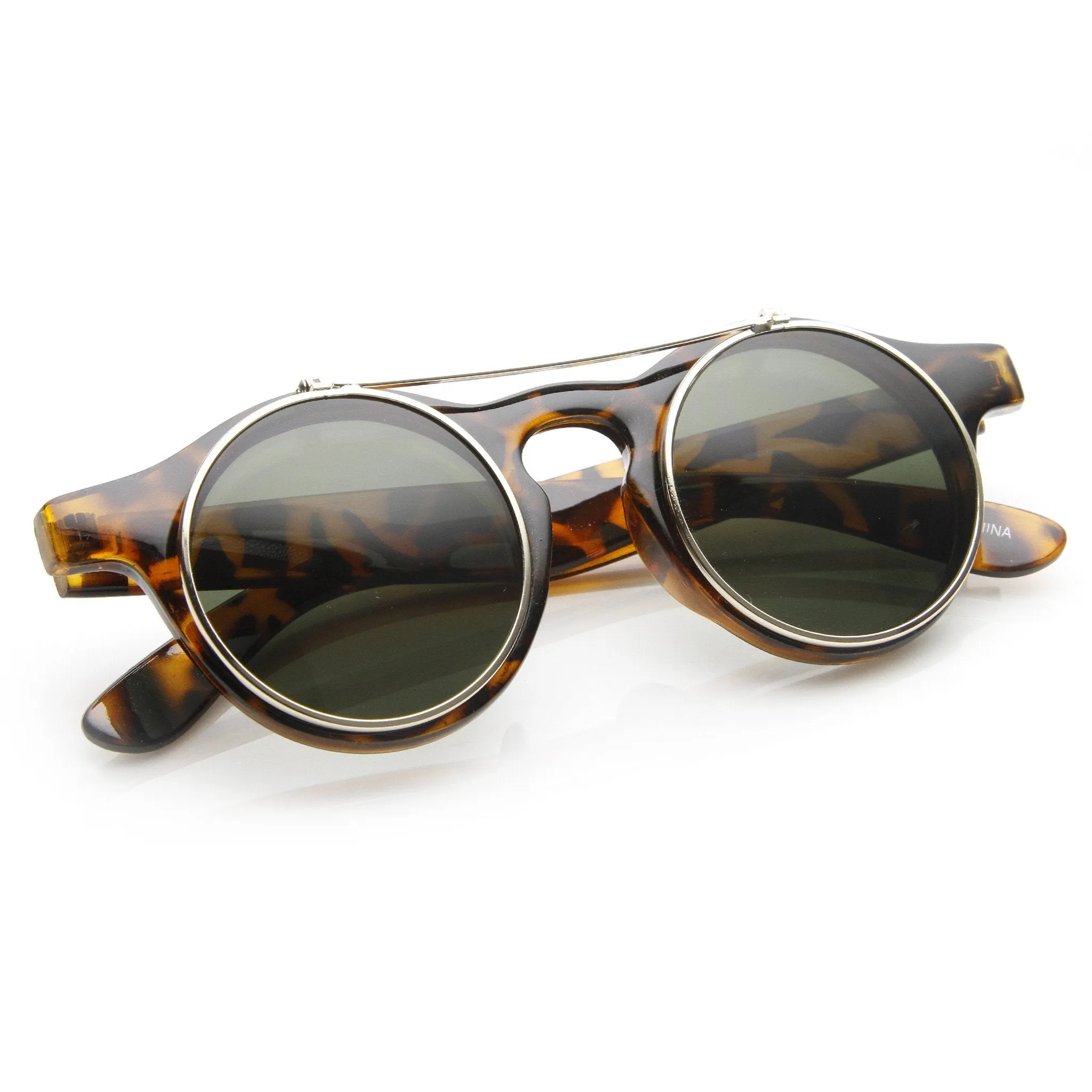Vintage Steampunk Clear Lens Flip Up Round Sunglasses 8822 sold by ZeroUV product image thumbnail 3