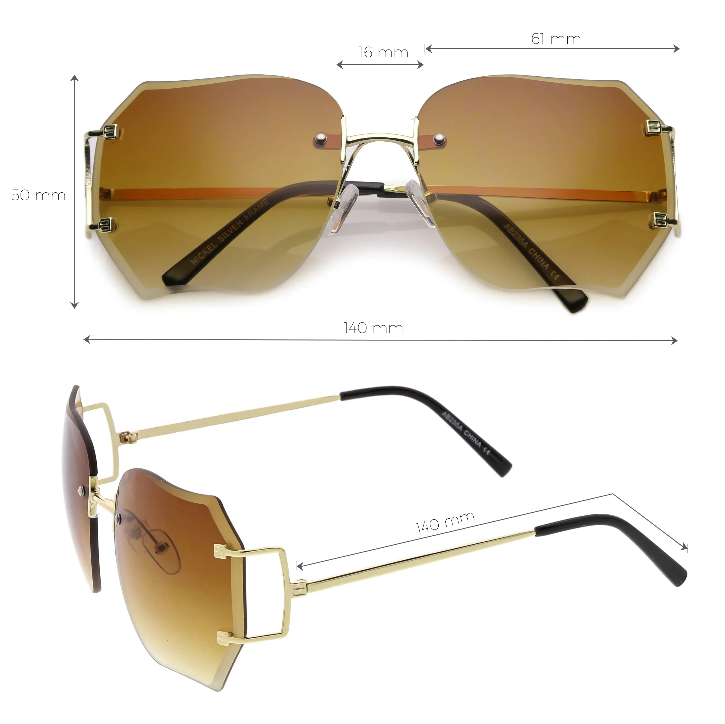 Oversize Full Rimless Beveled Gradient Lens Square Sunglasses C434 sold by ZeroUV product image thumbnail 5