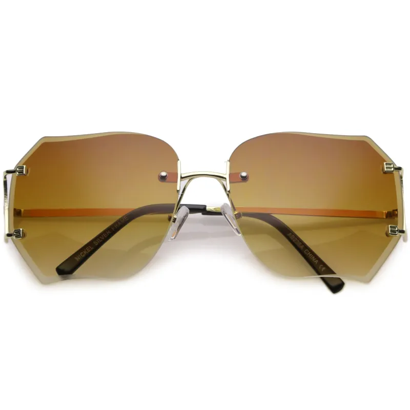 Oversize Full Rimless Beveled Gradient Lens Square Sunglasses C434 sold by ZeroUV