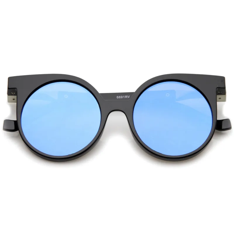 Retro Modern Horned Rim Flat Lens Round Sunglasses A258 sold by ZeroUV