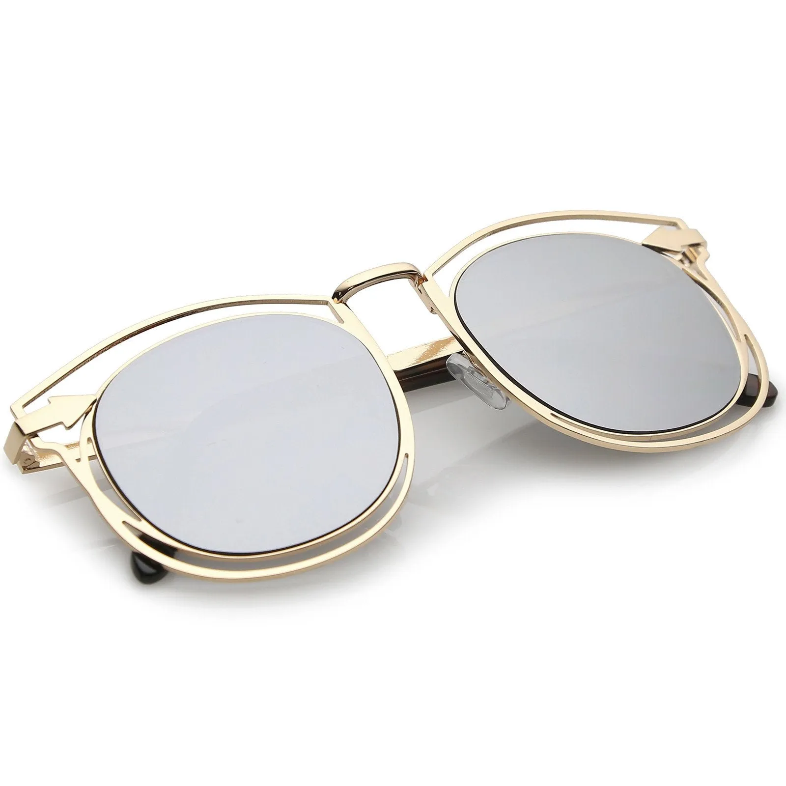 Oversize Dual Wire Frame Flat Mirrored Lens Sunglasses C080 sold by ZeroUV product image thumbnail 4