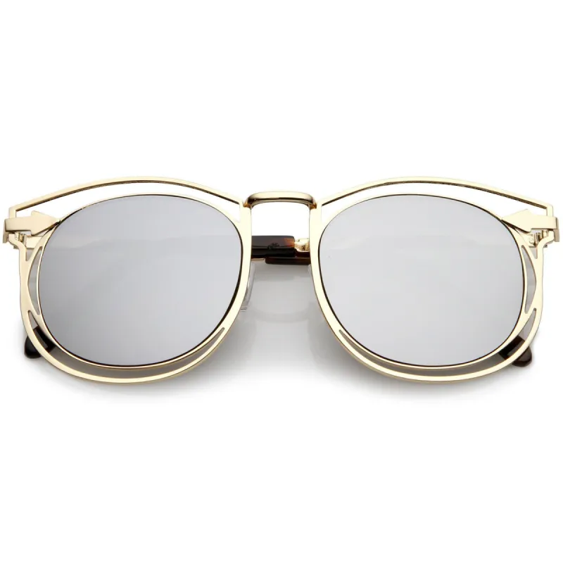 Oversize Dual Wire Frame Flat Mirrored Lens Sunglasses C080 sold by ZeroUV
