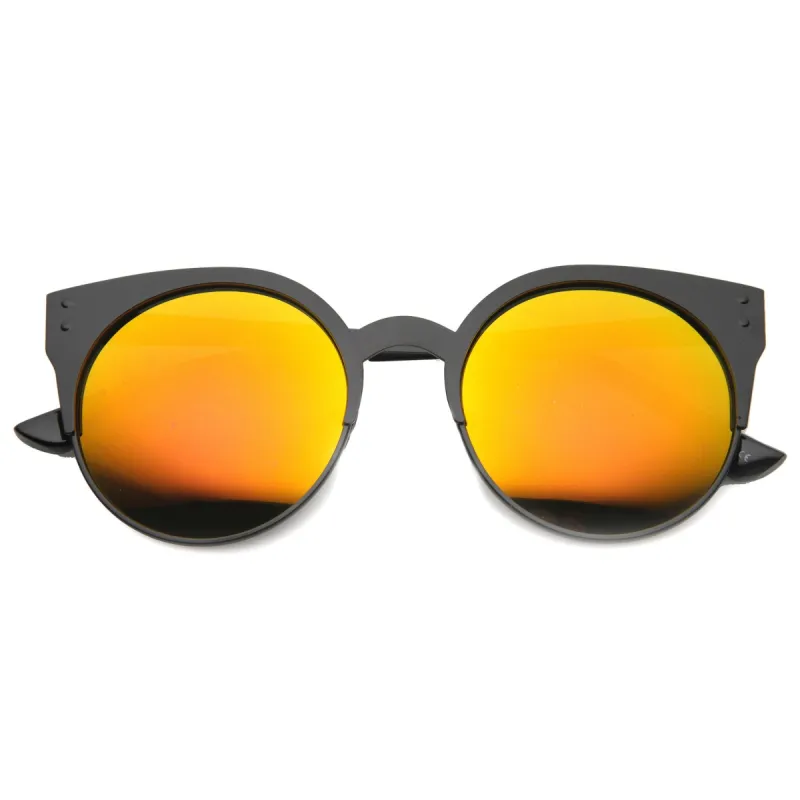 Women's Round Metal Cat Eye Mirrored Lens Sunglasses 9919 sold by ZeroUV