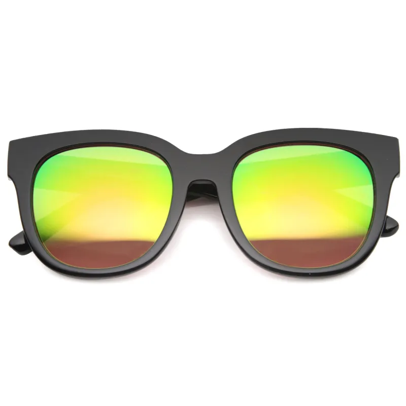 Oversize Flat Front Horned Rim Sunglasses With Mirror Lenses 9962 sold by ZeroUV
