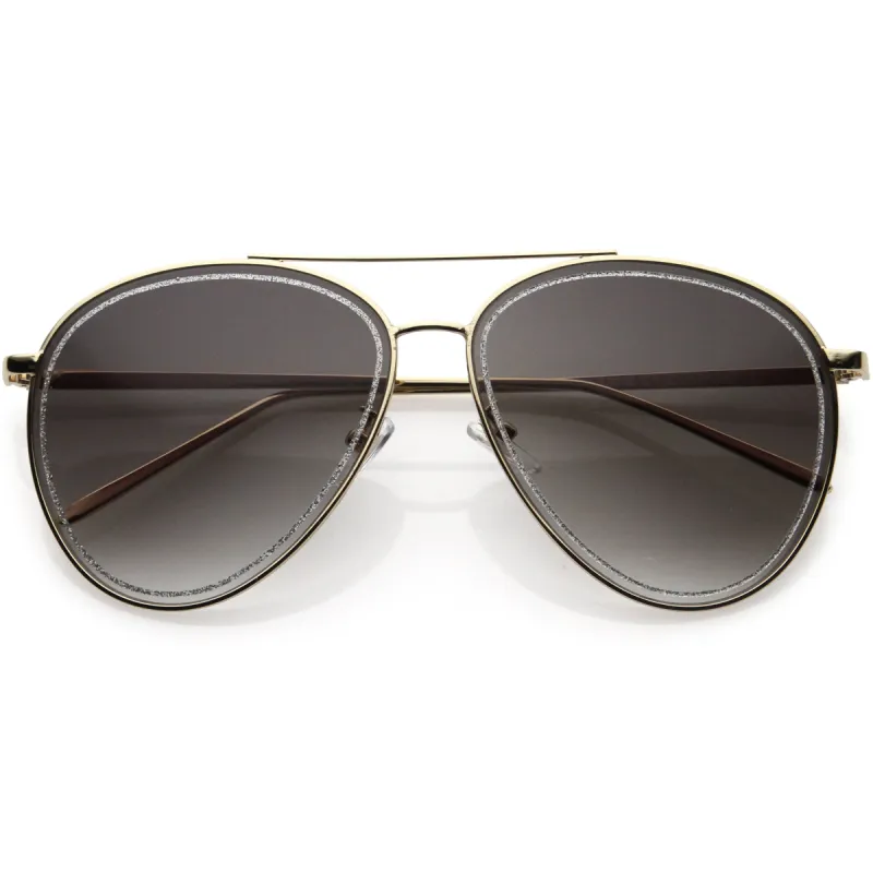 Luxe Urban Chic Glitter Trimmed Lens Detail Aviator Sunglasses D026 sold by ZeroUV