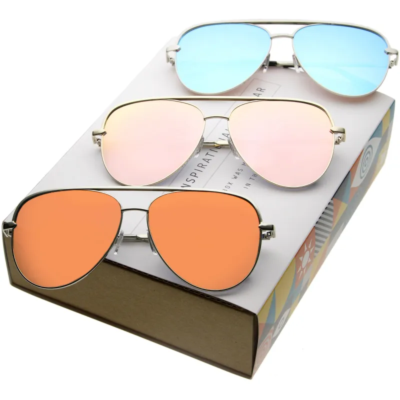 Oversize Retro Modern Flat Mirrored Lens Aviator Sunglasses C361 [Promo Box] sold by ZeroUV