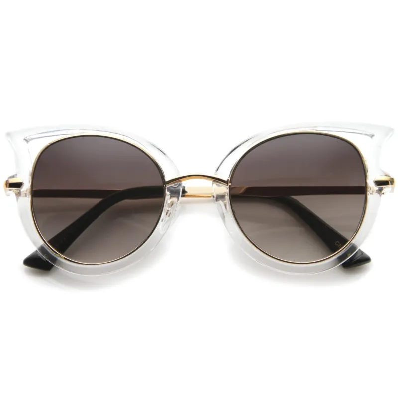 Women's Temple Cut Out Round Cat Eye Sunglasses A058 sold by ZeroUV