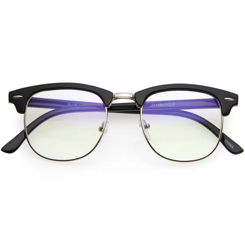 Classic Everyday Browline Two-Tone Half Frame Blue Light Glasses D157 sold by ZeroUV