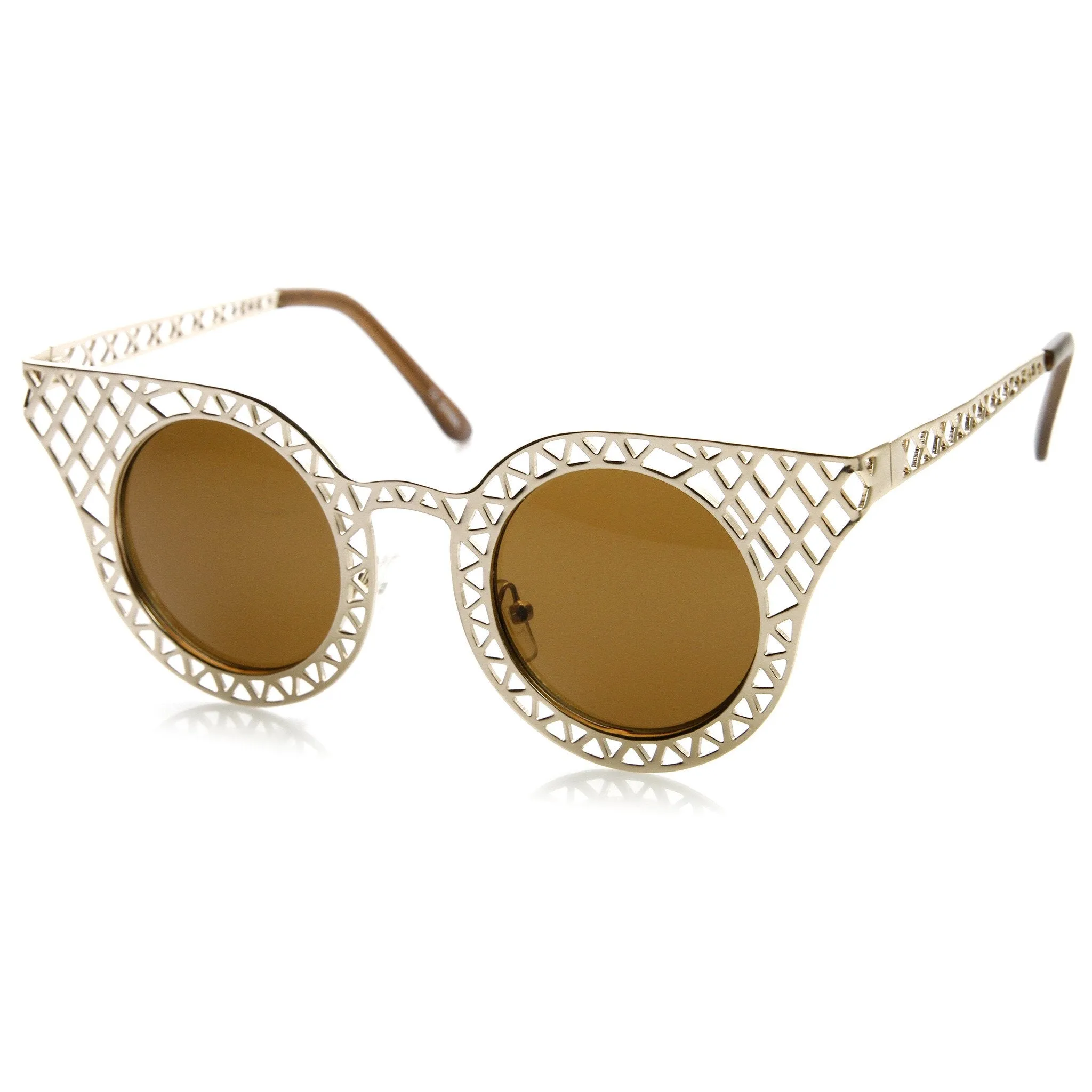 Women's Laser Cut Metal Criss Cross Cat Eye Sunglasses 9353 sold by ZeroUV product image thumbnail 2