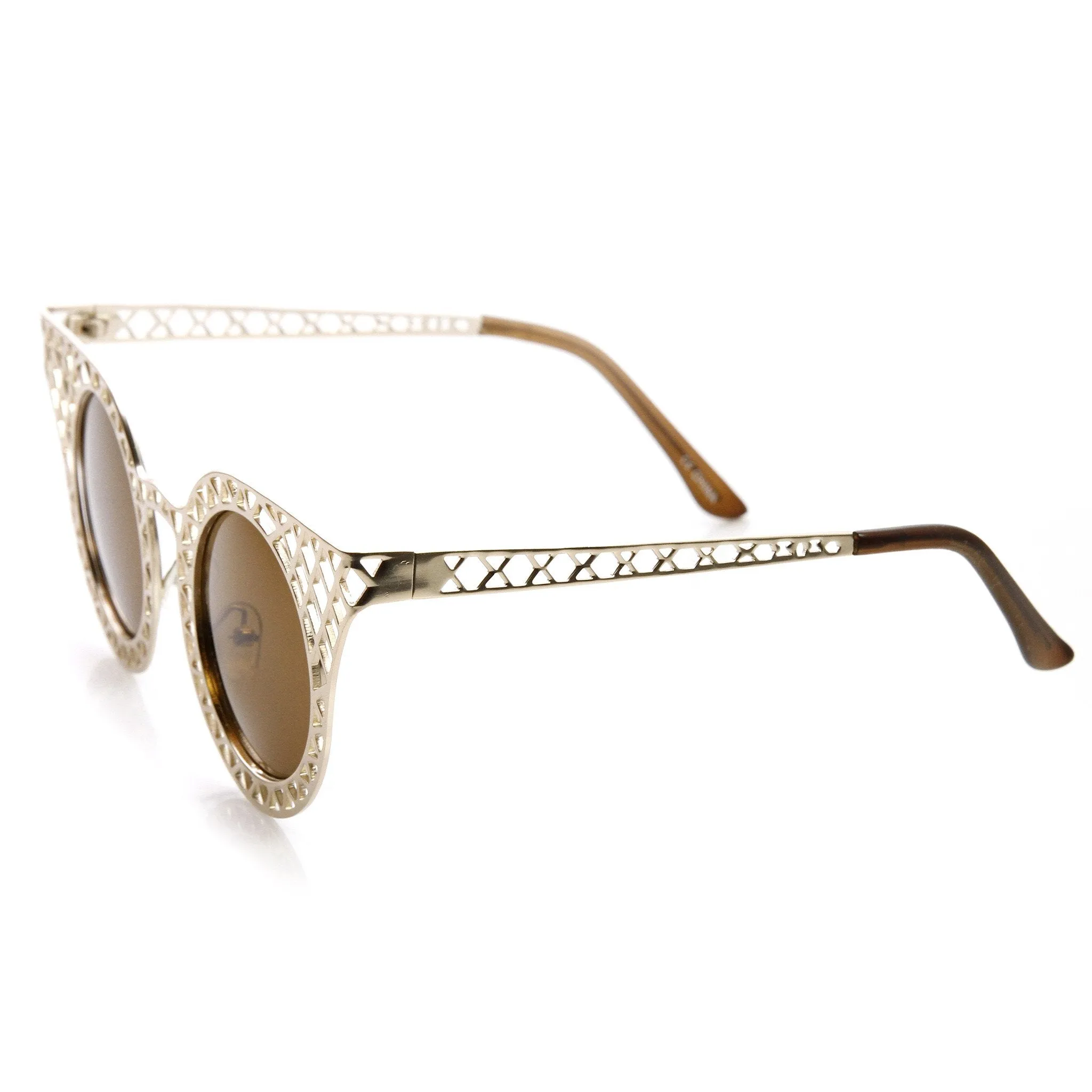 Women's Laser Cut Metal Criss Cross Cat Eye Sunglasses 9353 sold by ZeroUV product image thumbnail 3