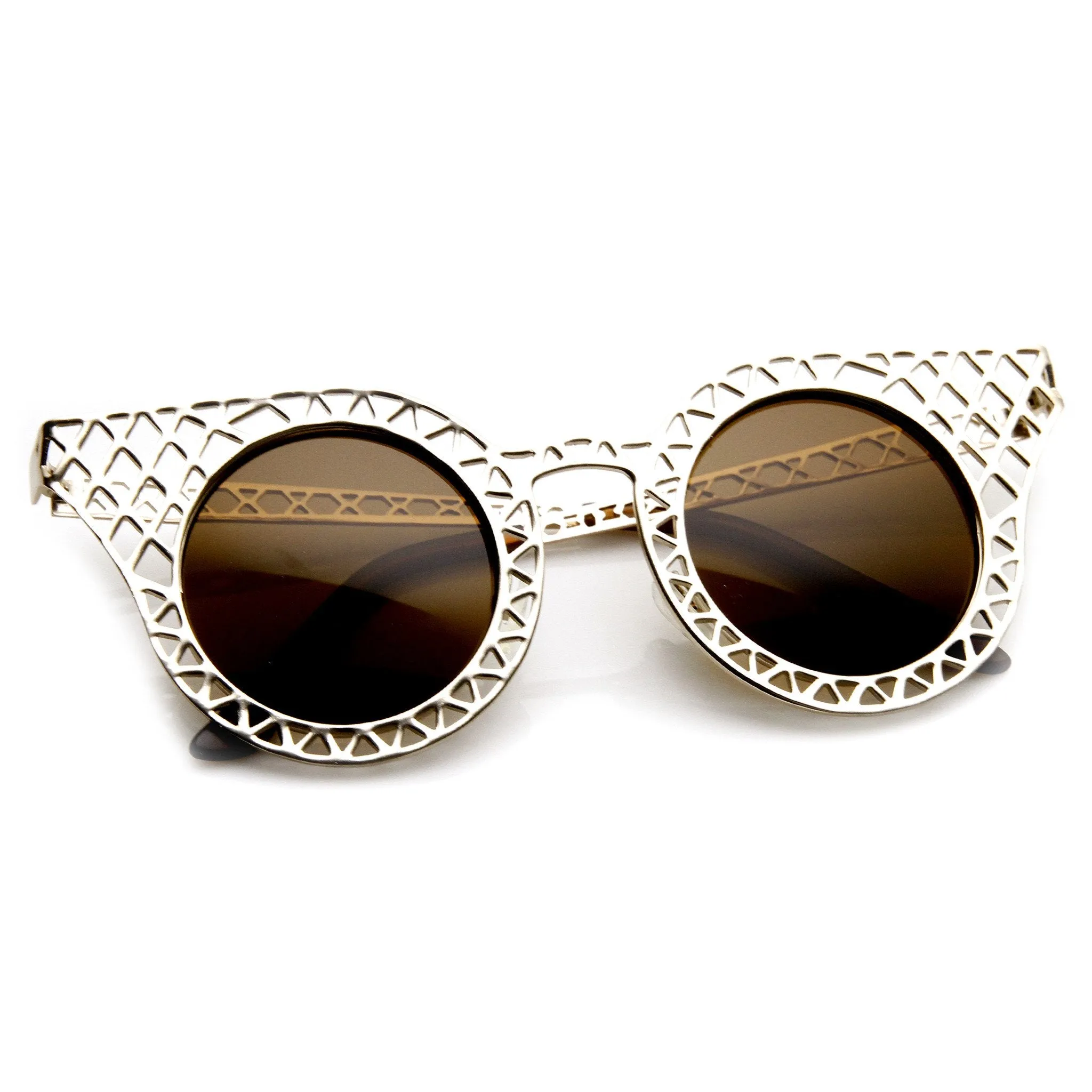 Women's Laser Cut Metal Criss Cross Cat Eye Sunglasses 9353 sold by ZeroUV product image thumbnail 4
