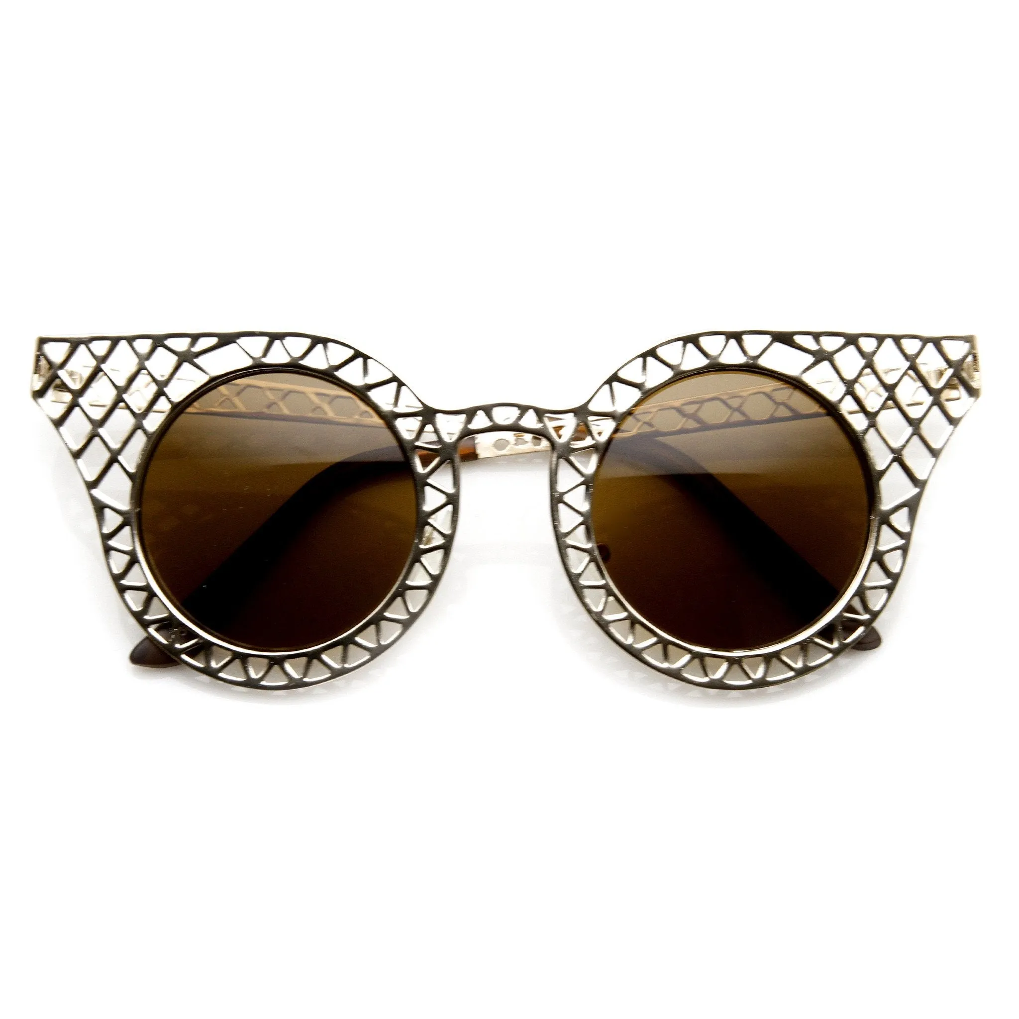 Women's Laser Cut Metal Criss Cross Cat Eye Sunglasses 9353 sold by ZeroUV