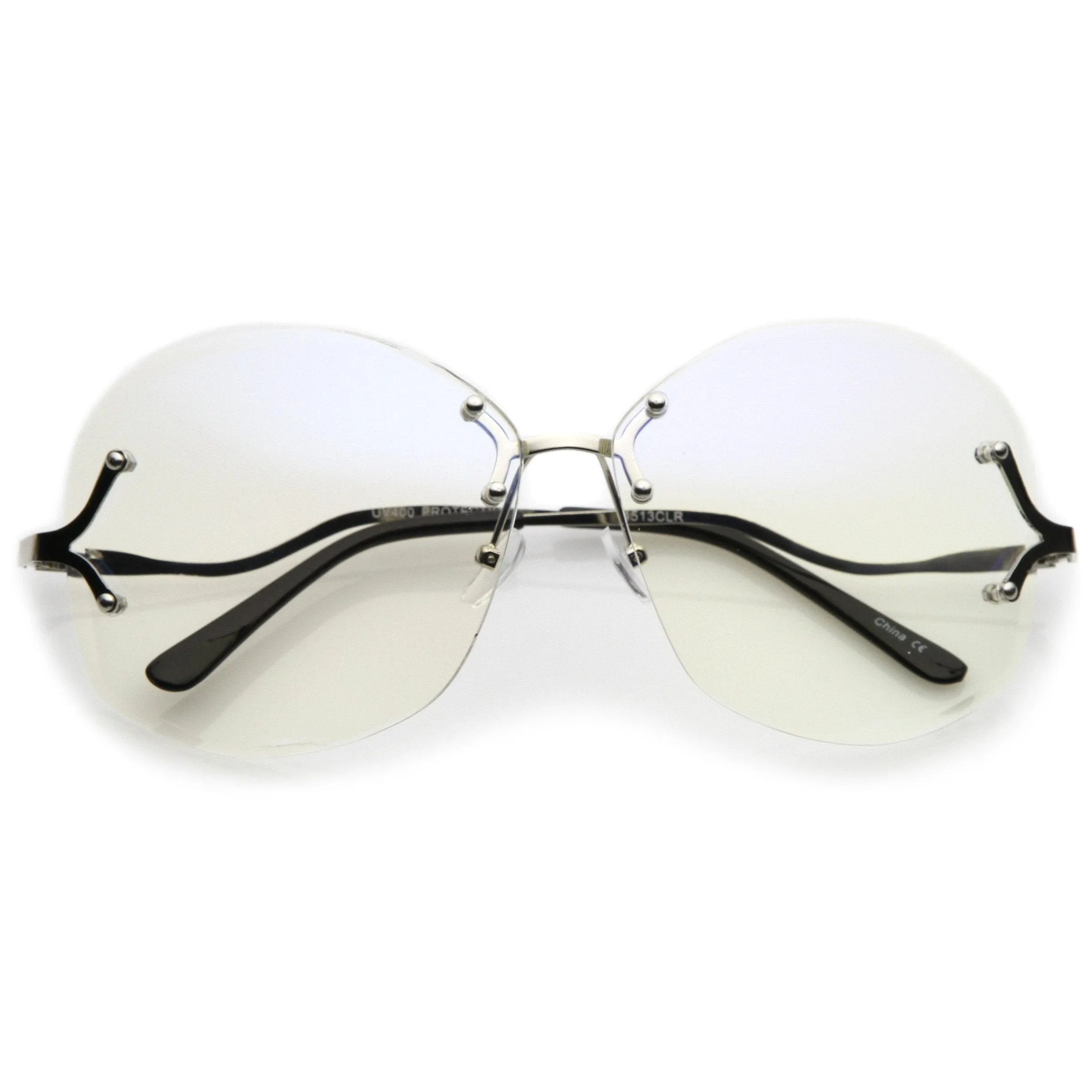 Women's Rimless Oversize Retro Disco Clear Lens Glasses C219 sold by ZeroUV product image thumbnail 5