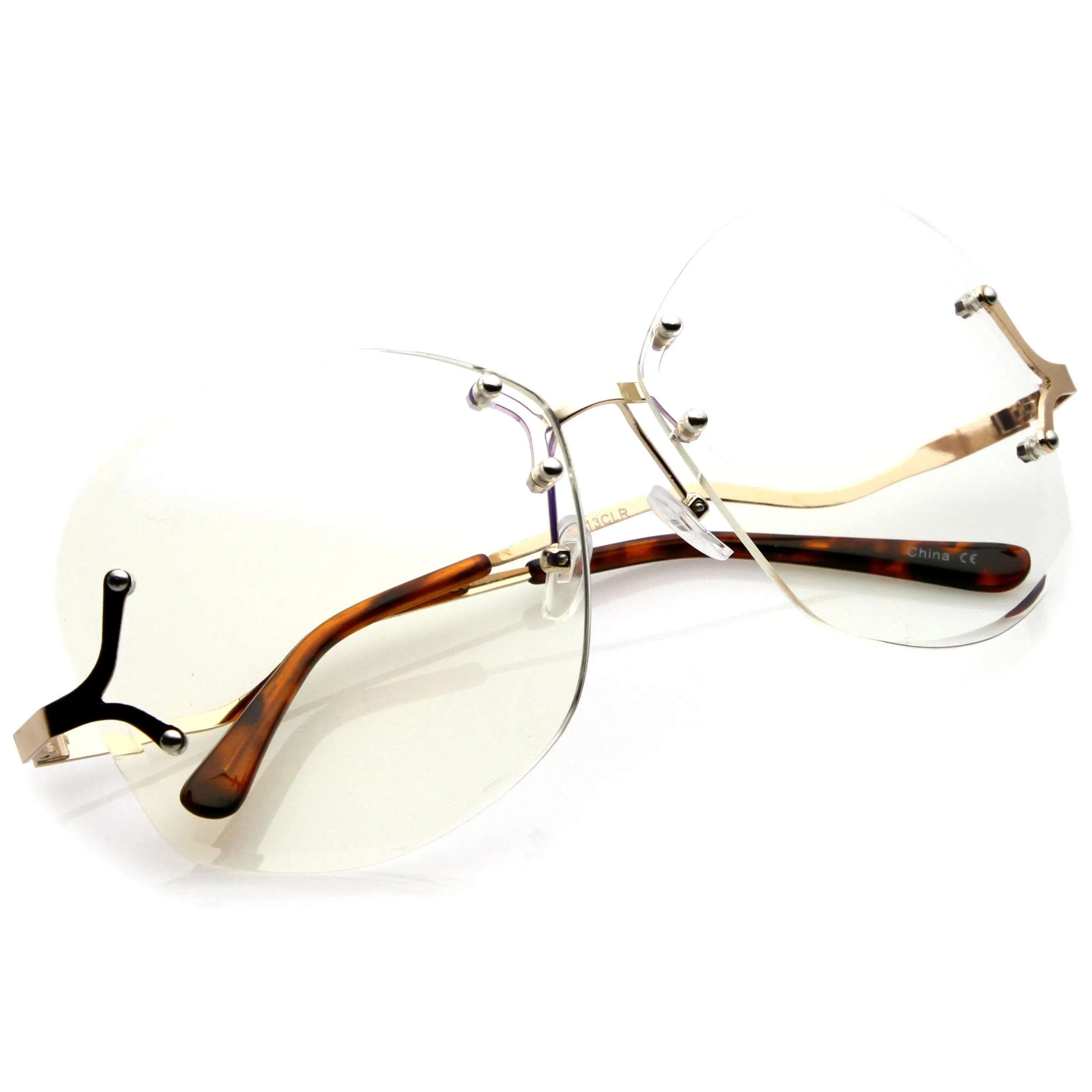 Women's Rimless Oversize Retro Disco Clear Lens Glasses C219 sold by ZeroUV product image thumbnail 4