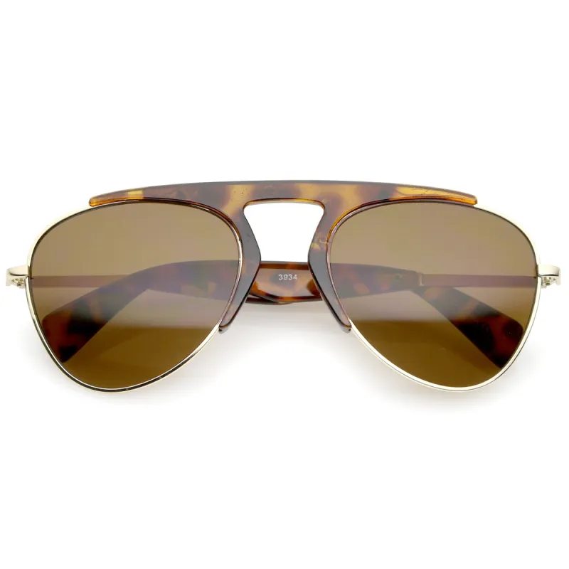 Retro Modern Bold Brow Bar Half Frame Aviator Sunglasses A783 sold by ZeroUV