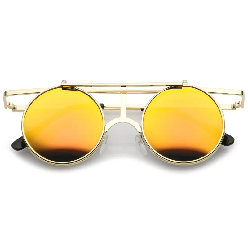 Steampunk Round Mirrored Lens Flip Up Sunglasses A651 sold by ZeroUV