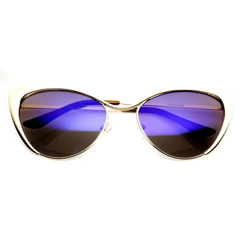 Women's Metal Cat Eye Flash Color Lens Sunglasses 9437 sold by ZeroUV