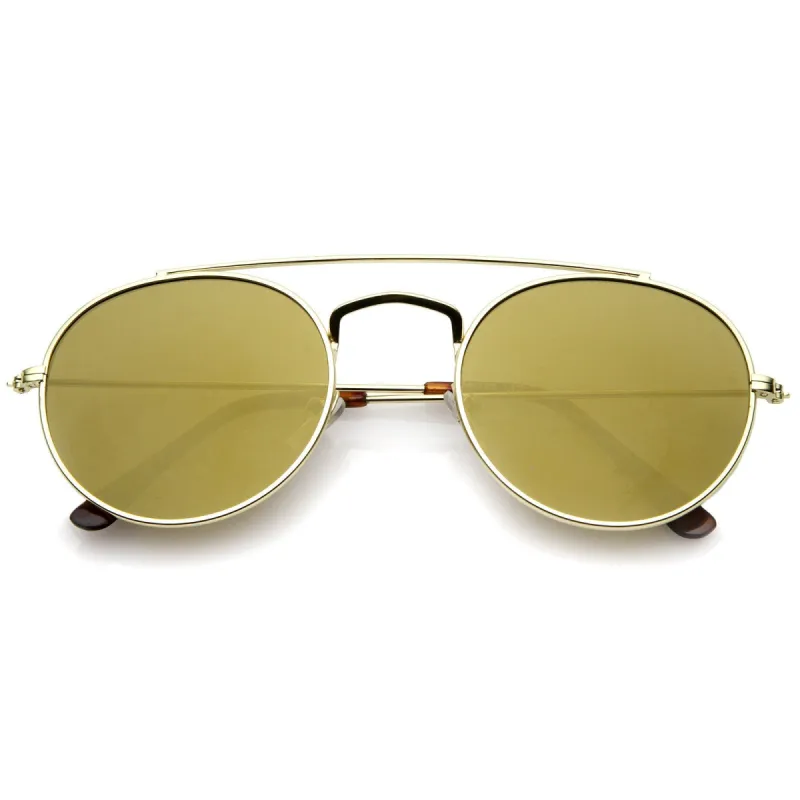 Dapper Double Crossbar Flat Front Round Aviator Sunglasses A144 sold by ZeroUV