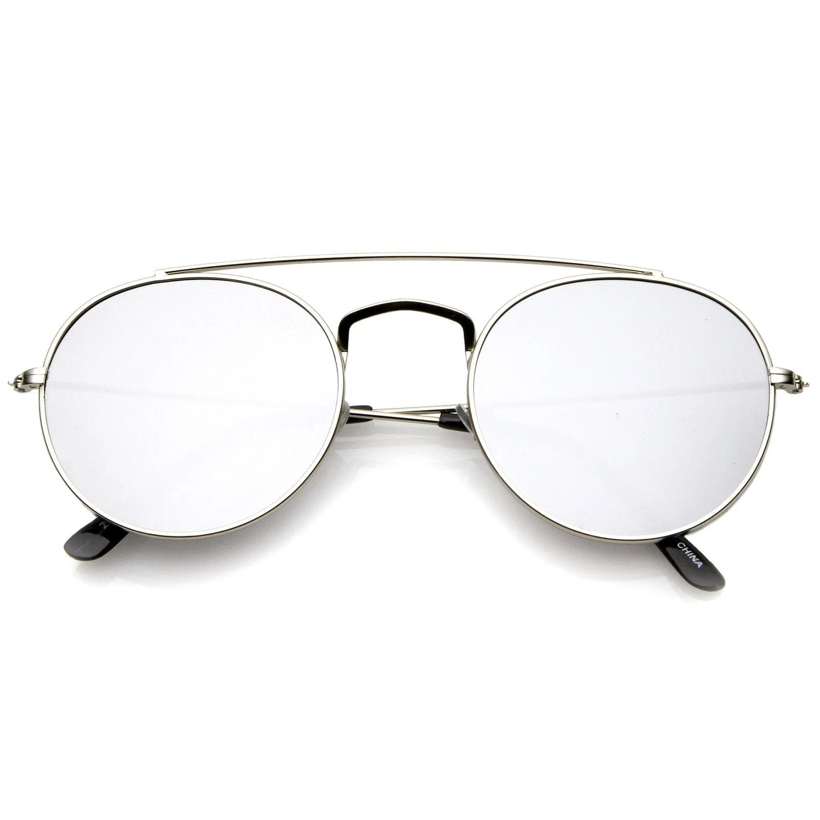 Dapper Double Crossbar Flat Front Round Aviator Sunglasses A144 sold by ZeroUV product image thumbnail 2