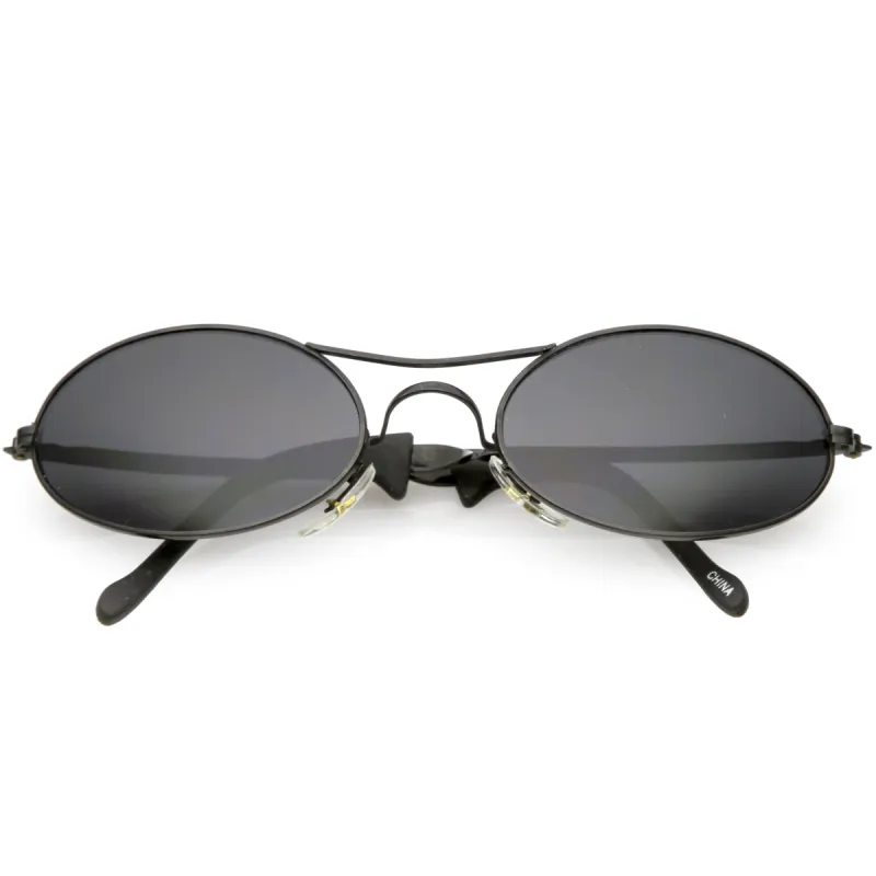 Small True Vintage 1990's Oval Metal Double Bridge Sunglasses C651 sold by ZeroUV