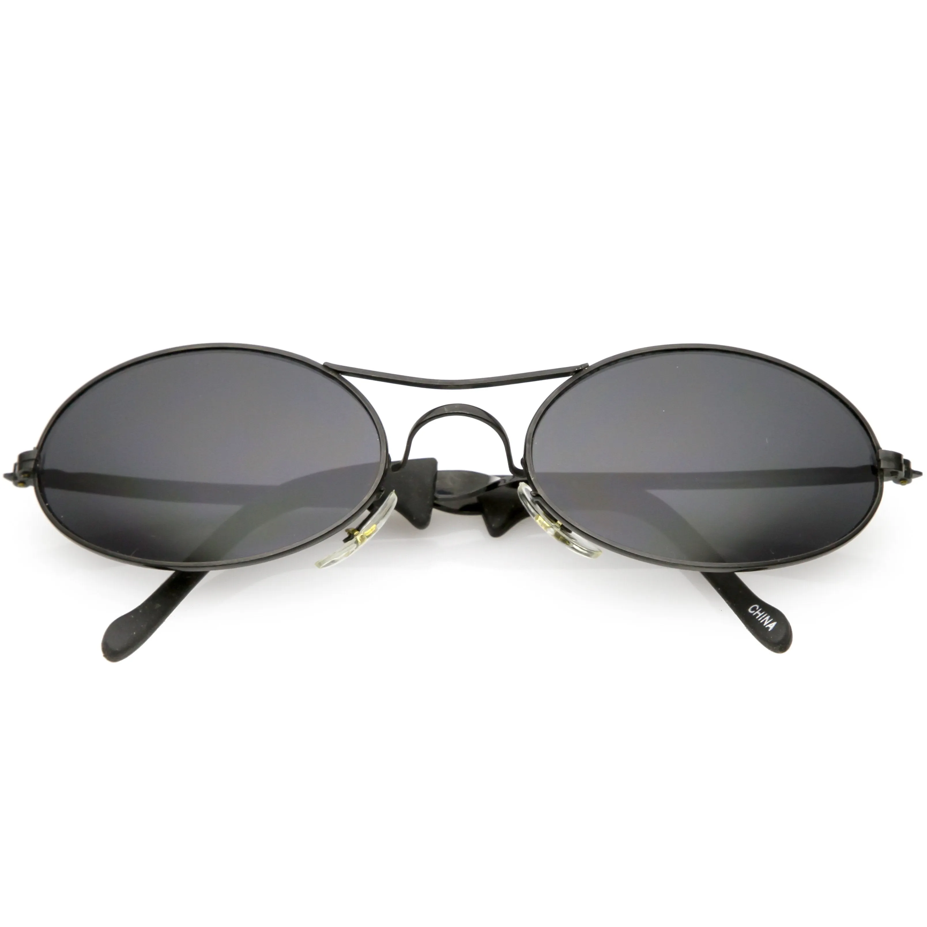 Small True Vintage 1990's Oval Metal Double Bridge Sunglasses C651 sold by ZeroUV