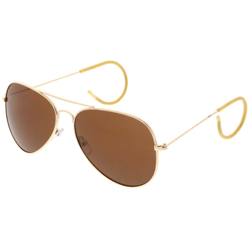 Retro 1980's Curl Temple Metal Aviator Sunglasses 9763 sold by ZeroUV