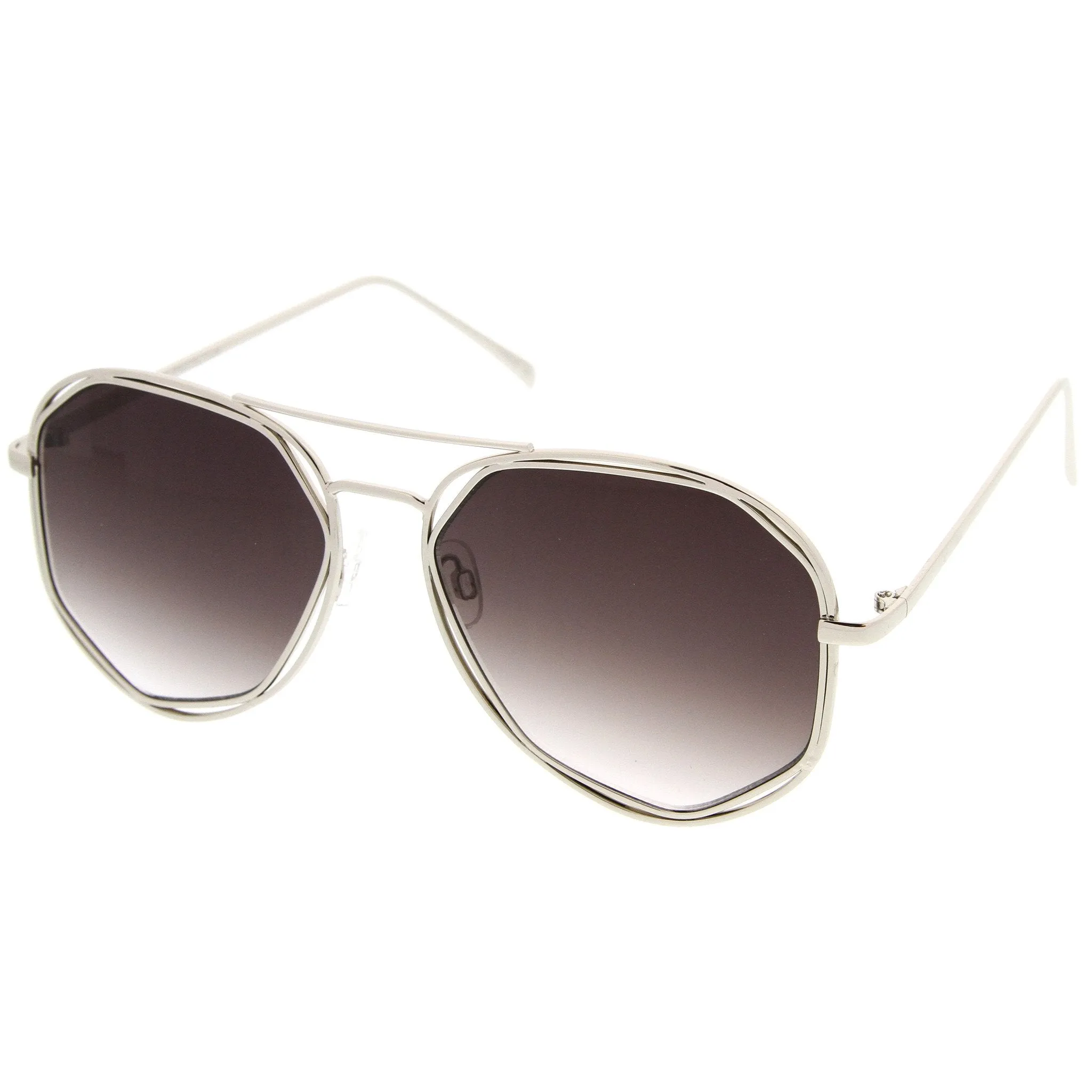 Geometric Hexagonal Laser Cut Flat Lens Aviator Sunglasses A828 sold by ZeroUV product image thumbnail 2