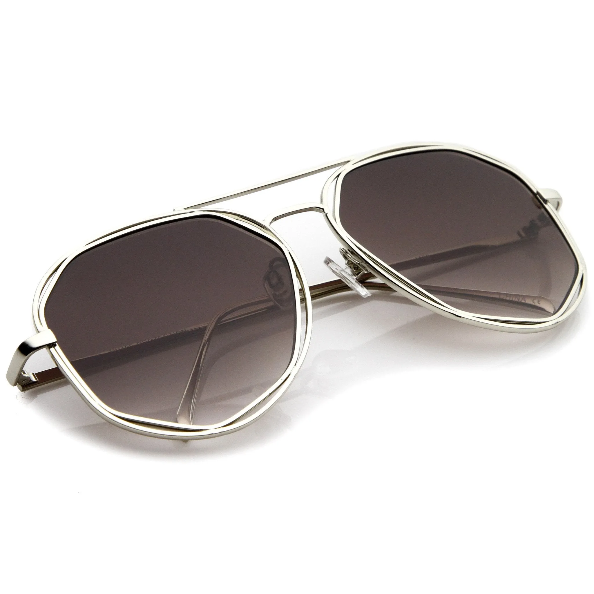 Geometric Hexagonal Laser Cut Flat Lens Aviator Sunglasses A828 sold by ZeroUV product image thumbnail 4
