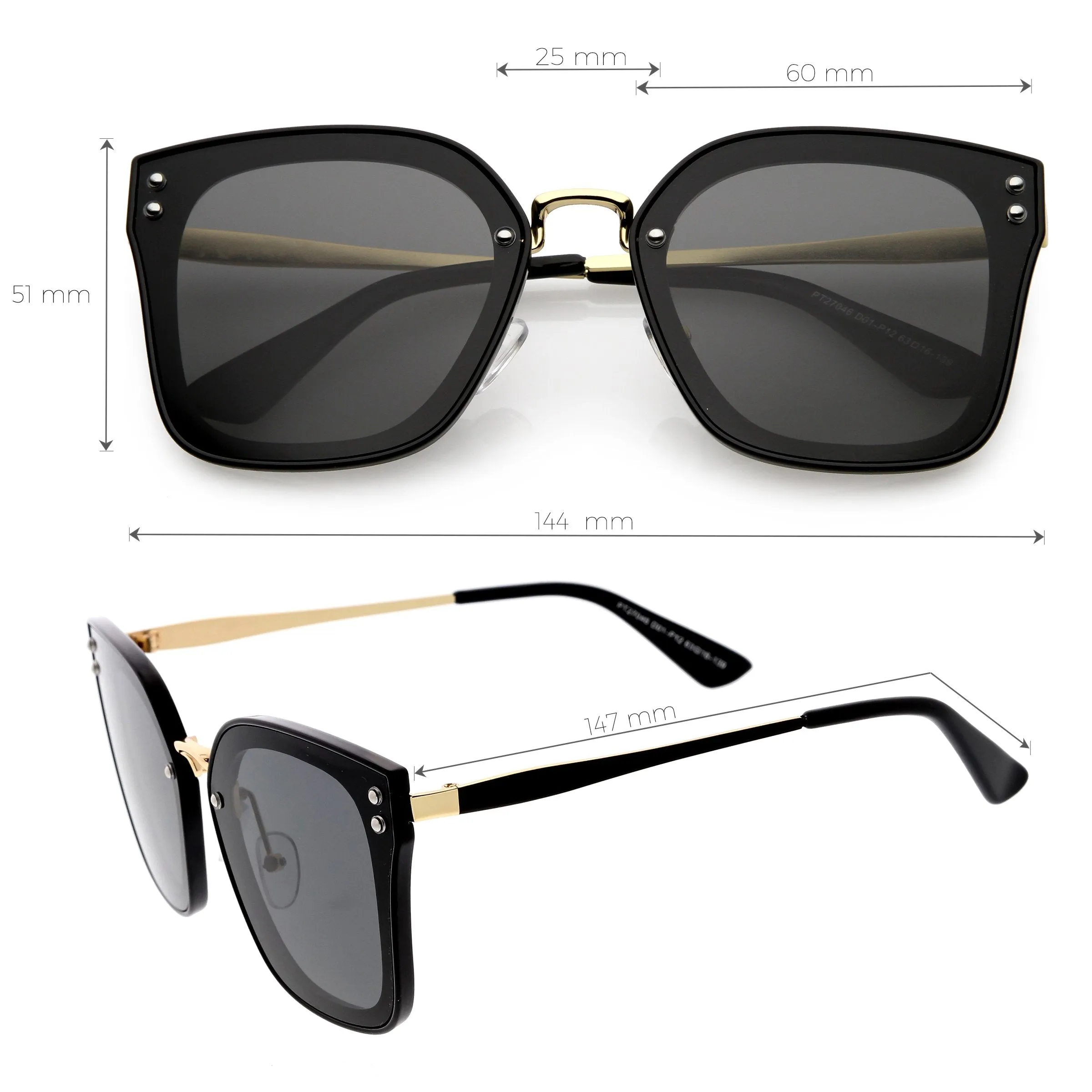 Women's Oversize Square Mirrored Polarized Flat Lens Sunglasses C883 sold by ZeroUV product image thumbnail 5