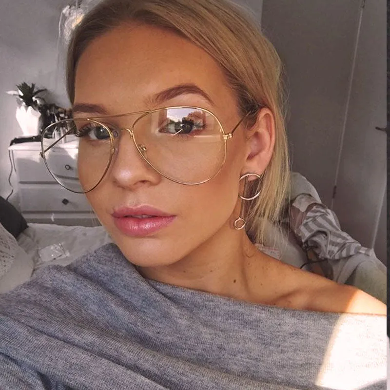 Retro Classic Full Metal Tear Drop Clear Lens Aviator Glasses C936 sold by ZeroUV product image thumbnail 2