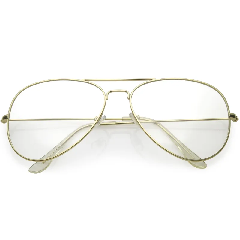 Retro Classic Full Metal Tear Drop Clear Lens Aviator Glasses C936 sold by ZeroUV