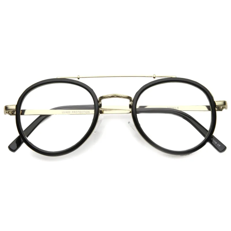 Retro Hipster Indie Dapper Round Clear Lens Aviator Glasses 9922 sold by ZeroUV