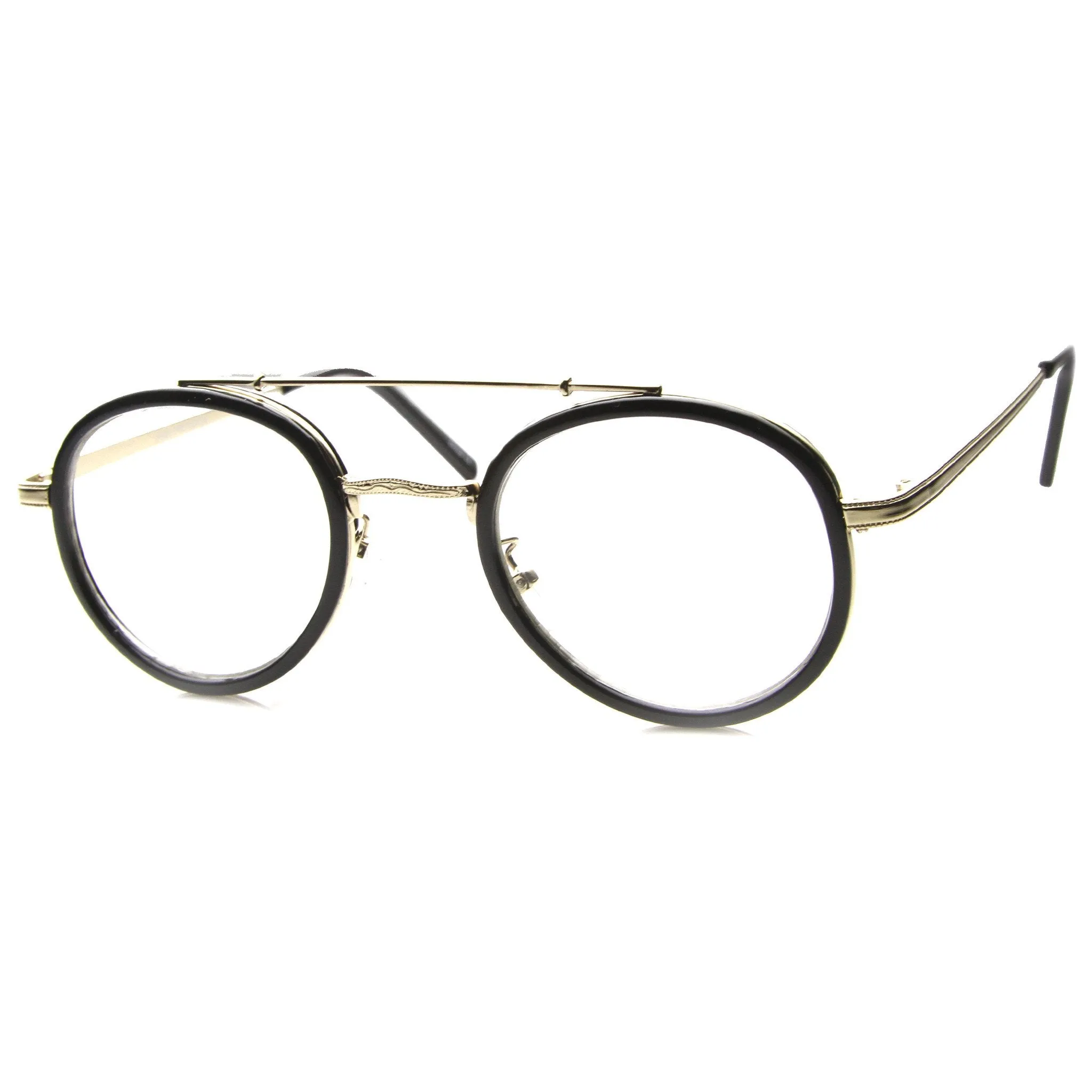 Retro Hipster Indie Dapper Round Clear Lens Aviator Glasses 9922 sold by ZeroUV product image thumbnail 2