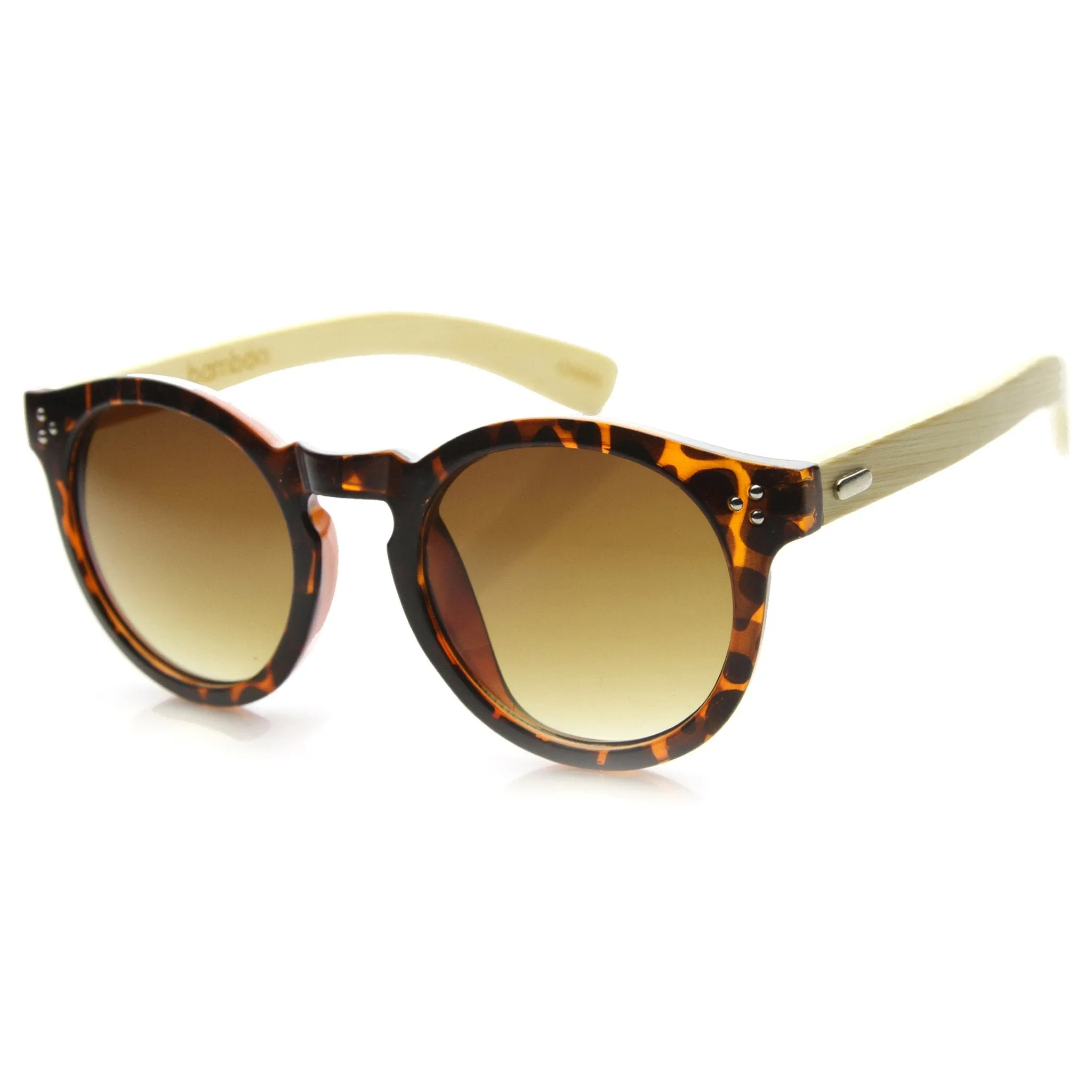 Eco Friendly Bamboo Wood Temple Round Horned Rim Sunglasses 9804 sold by ZeroUV product image thumbnail 4