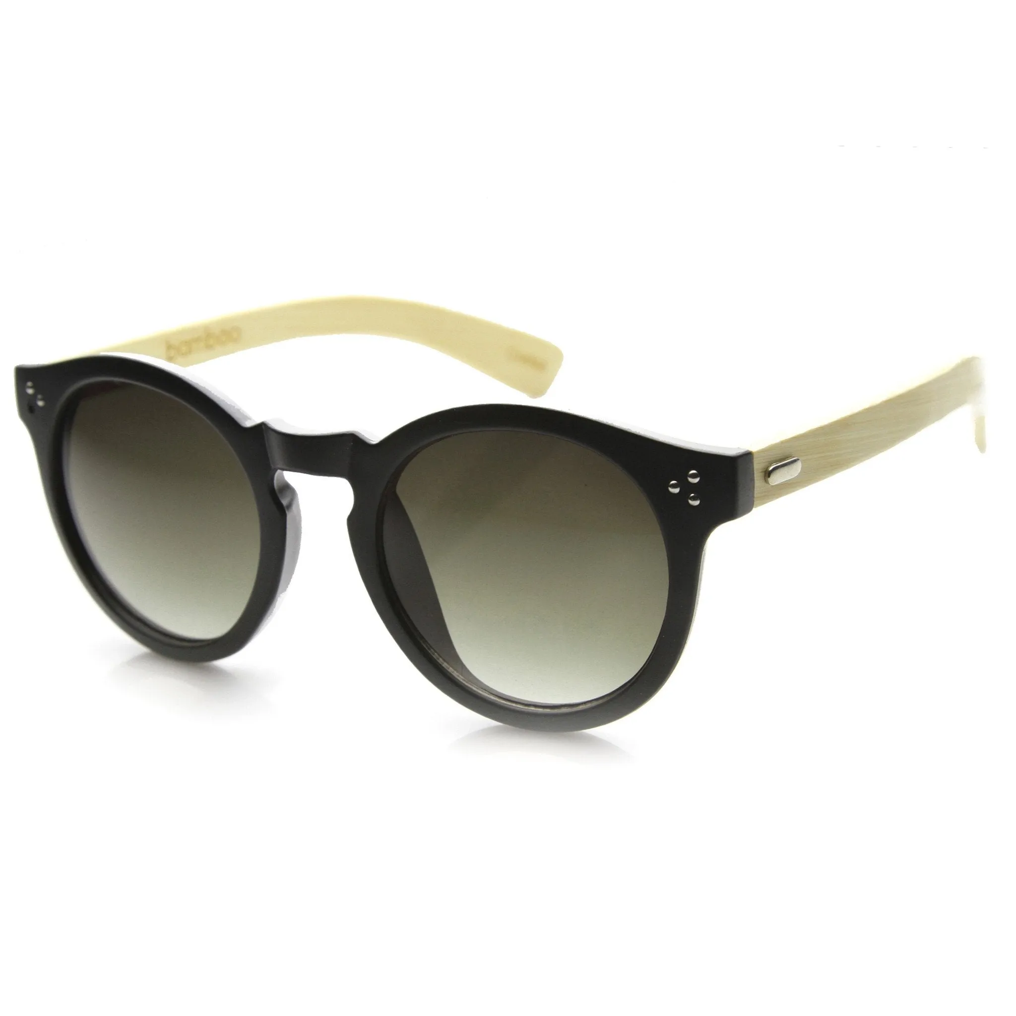 Eco Friendly Bamboo Wood Temple Round Horned Rim Sunglasses 9804 sold by ZeroUV product image thumbnail 2