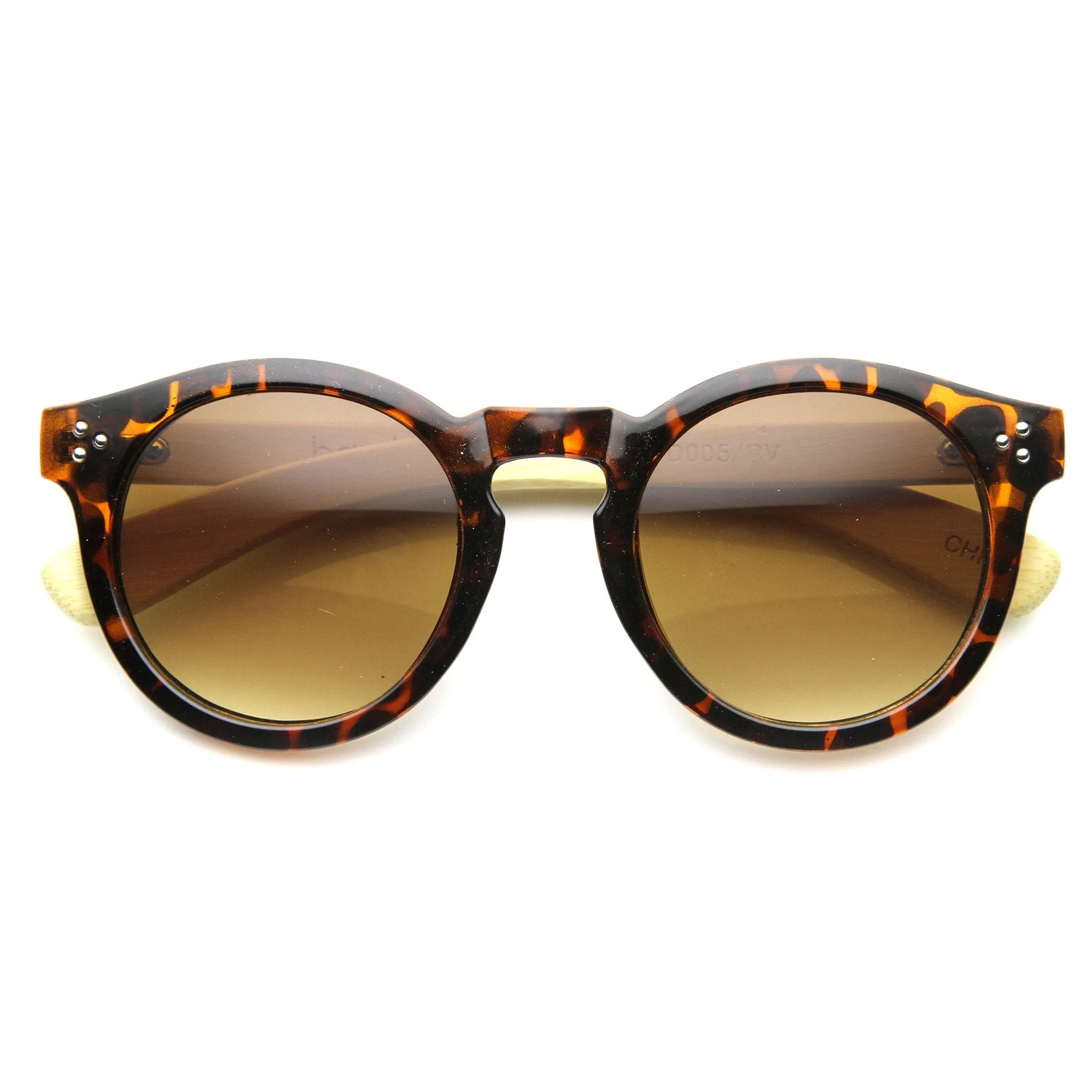 Eco Friendly Bamboo Wood Temple Round Horned Rim Sunglasses 9804 sold by ZeroUV product image thumbnail 3