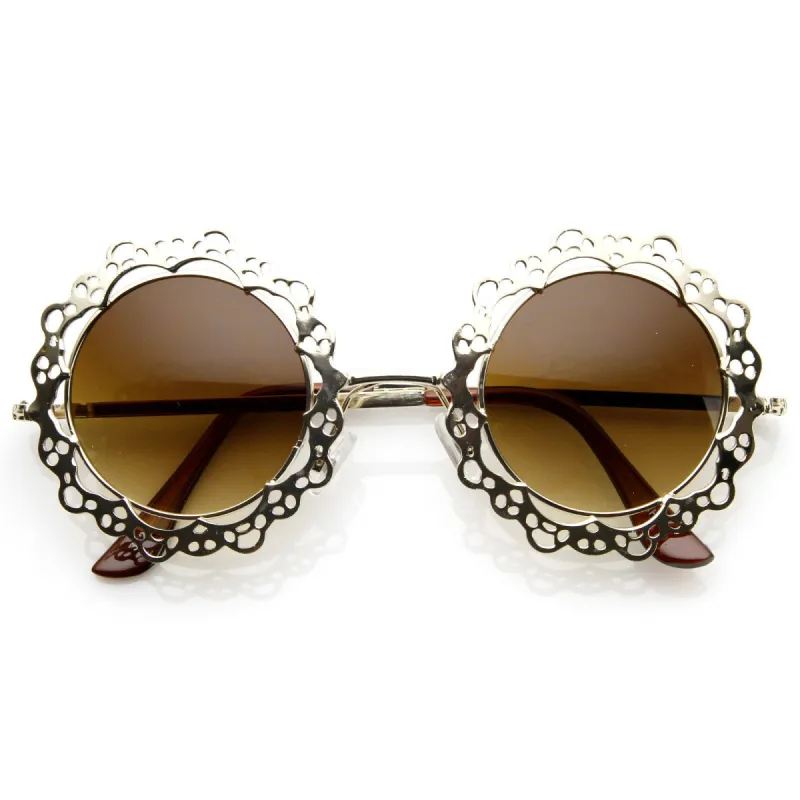 Womens Fashion Metal Lace Cut Round Circle Fashion Sunglasses 8963 sold by ZeroUV