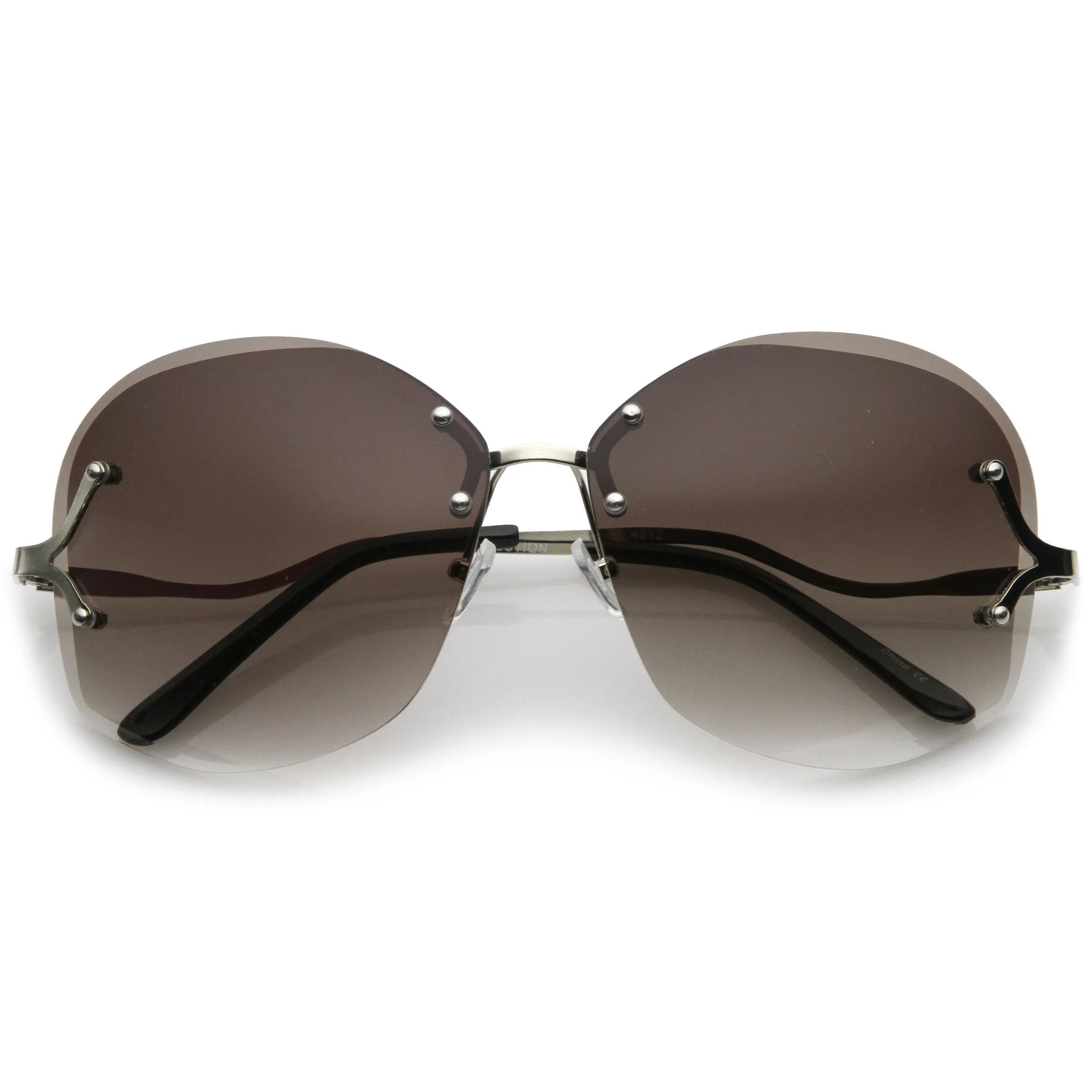 Women's Oversize Curved Low Temple Rimless Sunglasses C218 sold by ZeroUV