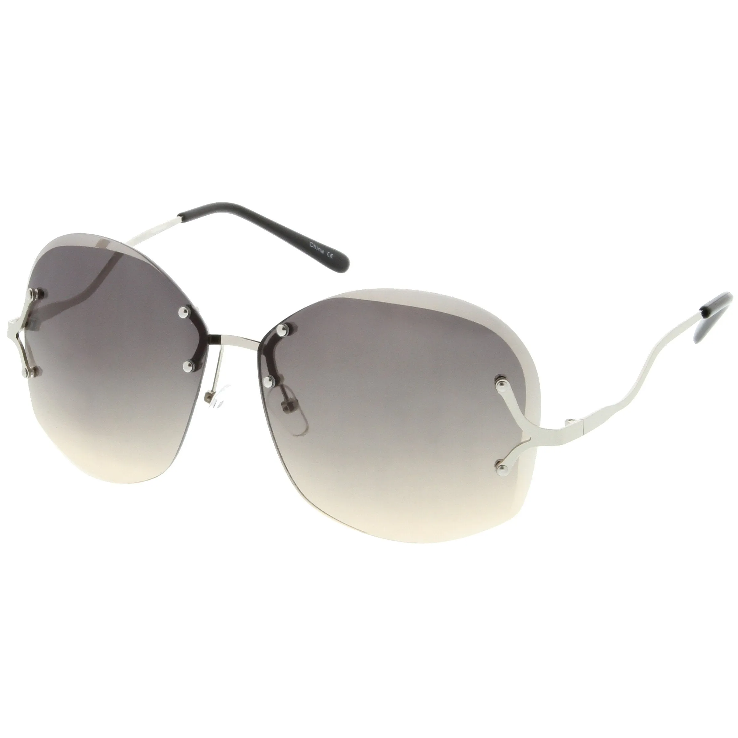 Women's Oversize Curved Low Temple Rimless Sunglasses C218 sold by ZeroUV product image thumbnail 4